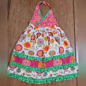 Kids Jelly the Pug Miranda Floral Halter Dress, Green/Pink, Size 8, Pre-owned